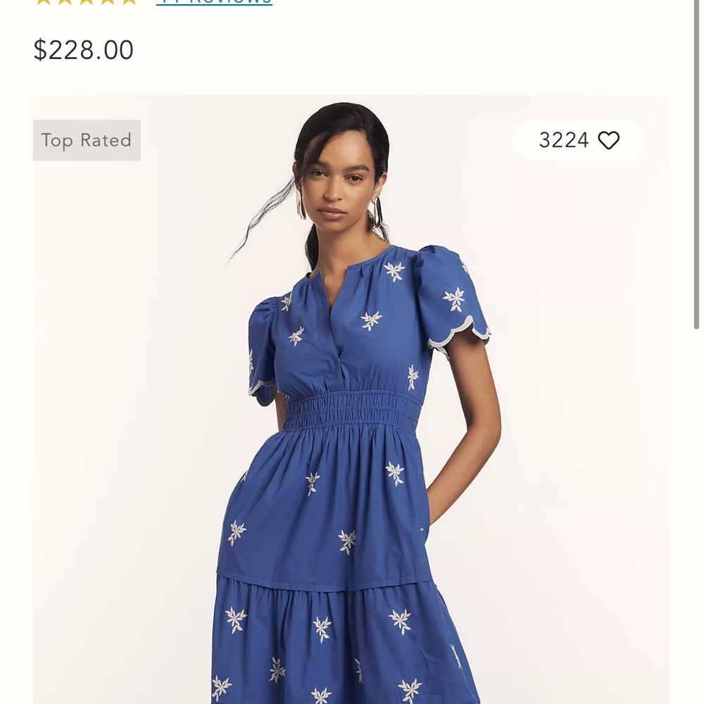 Anthropologie Somerset Royal Blue Midi Dress with White Embroidery